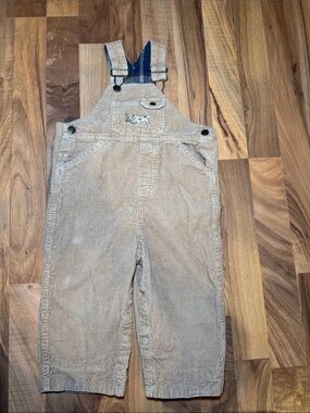 Hartstrings Beige Corduroy Overalls with Plaid Straps 24 months